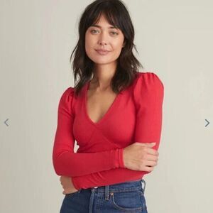 NEW! Marine Layer Lexi rib vneck long sleeve top barberry pink Small